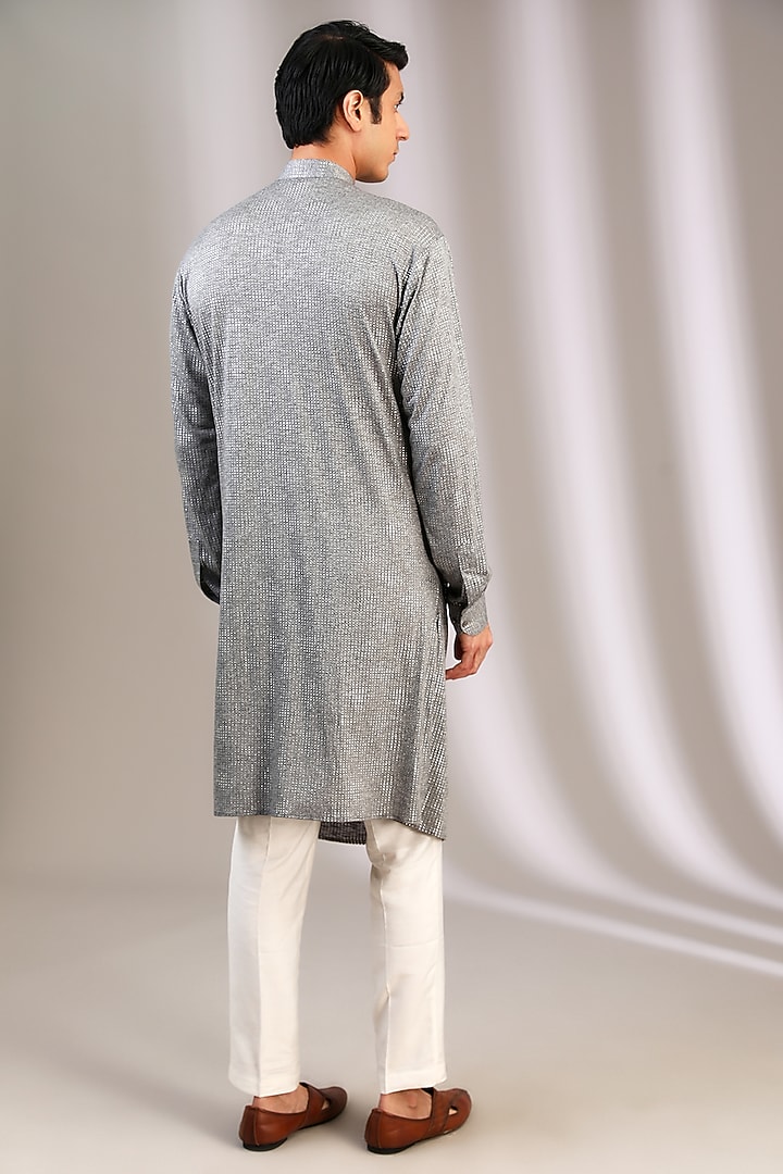 Silver Grey Polyester Kurta Set by Manoviraj Khosla at Pernia's Pop Up Shop