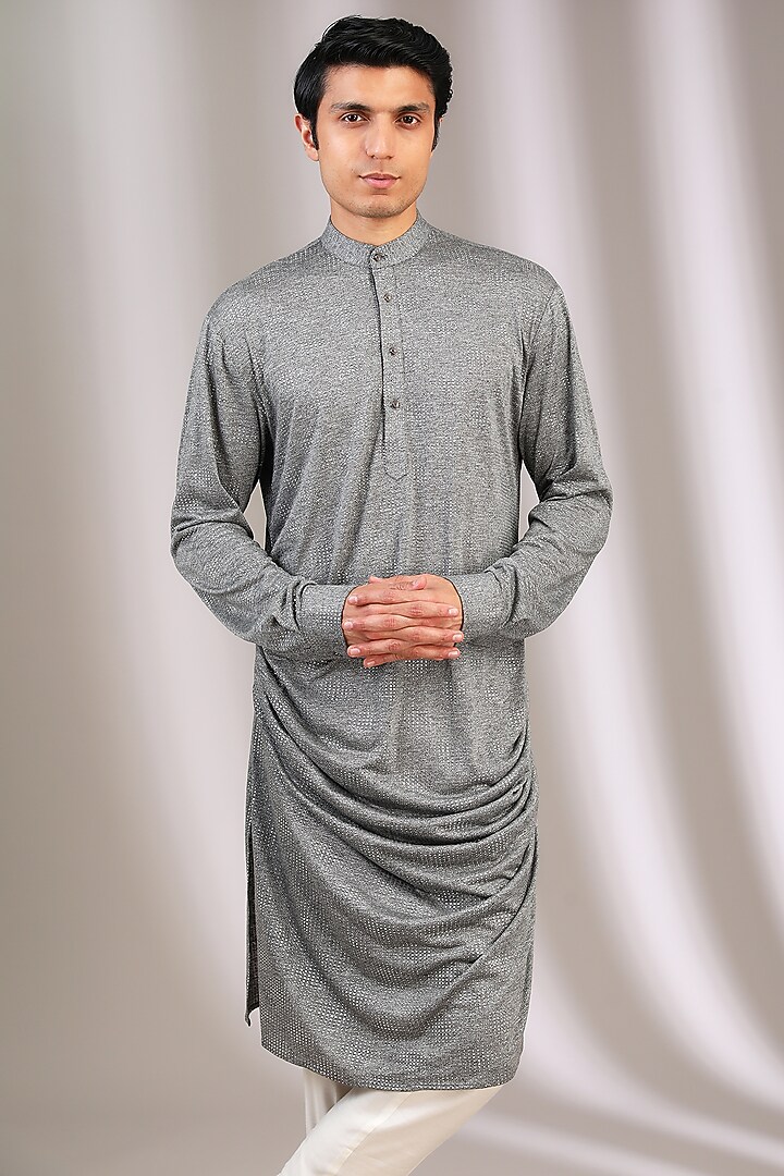 Silver Grey Polyester Kurta Set by Manoviraj Khosla at Pernia's Pop Up Shop