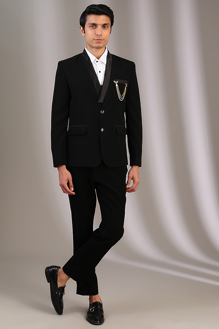 Black Polyester Tuxedo by Manoviraj Khosla