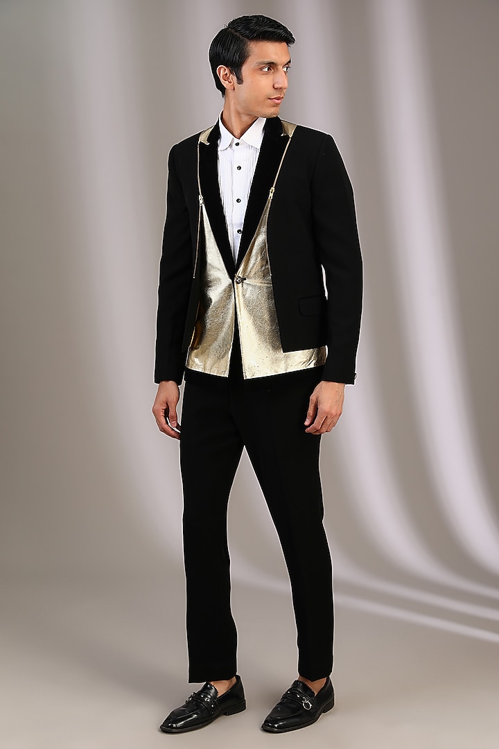 Black & Gold Polyester Jacket by Manoviraj Khosla