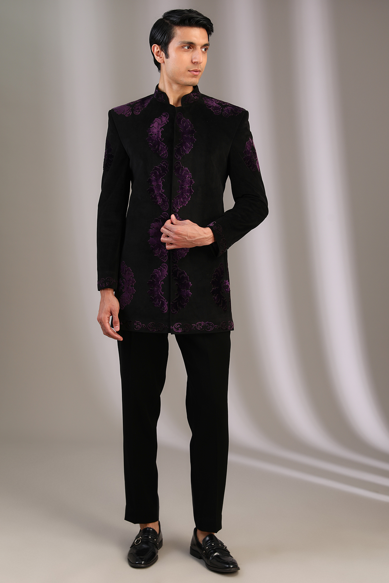 Black Velvet Wedding Indowestern by Manoviraj Khosla at Pernia's Pop Up Shop