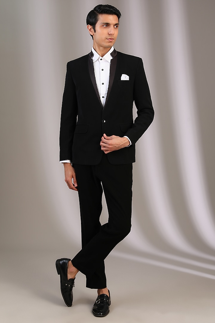 Black Polyester Tuxedo by Manoviraj Khosla