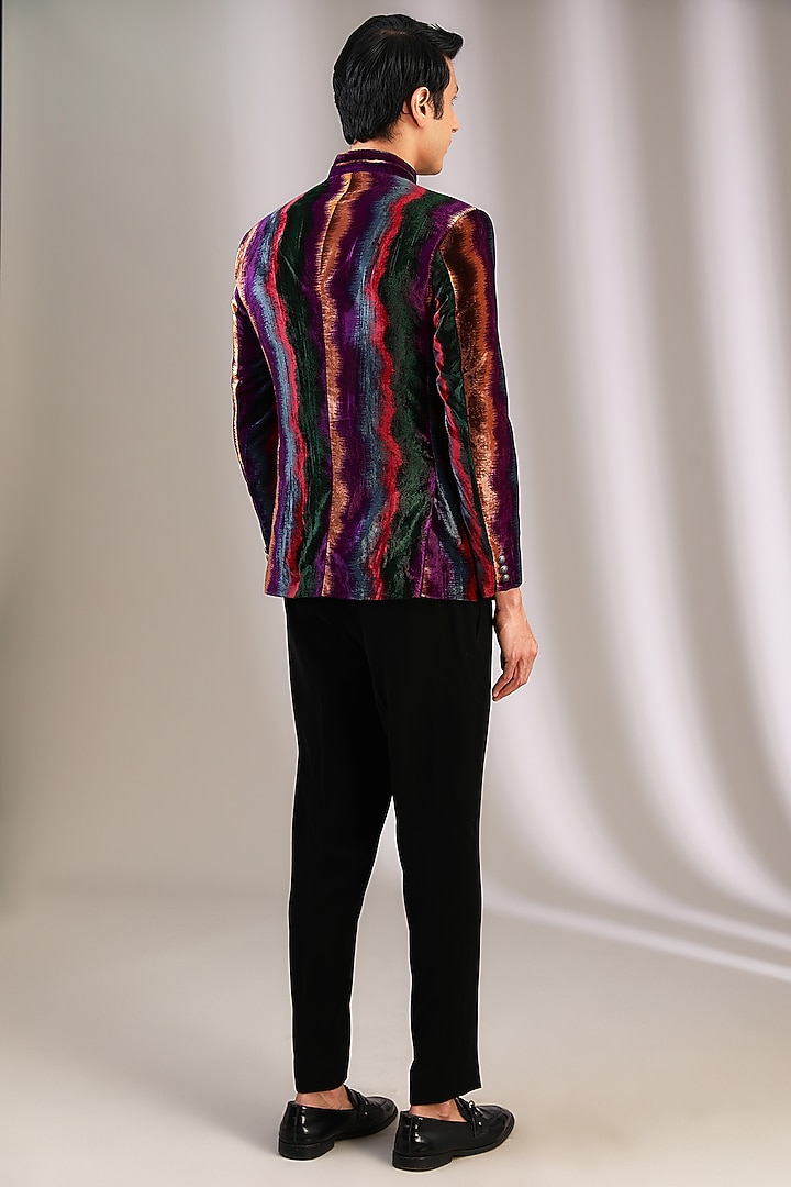Multi-Colored Velvet Wedding Bandhgala by Manoviraj Khosla at Pernia's Pop Up Shop