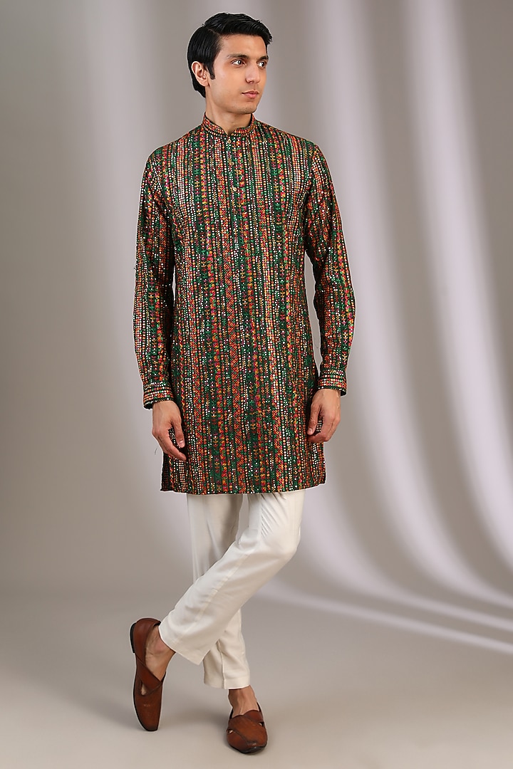 Multi-Colored Chiffon Sequins Embroidered Kurta by Manoviraj Khosla at Pernia's Pop Up Shop