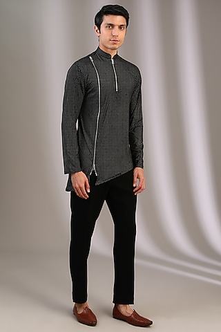 Black Chiffon Kurta by Manoviraj Khosla