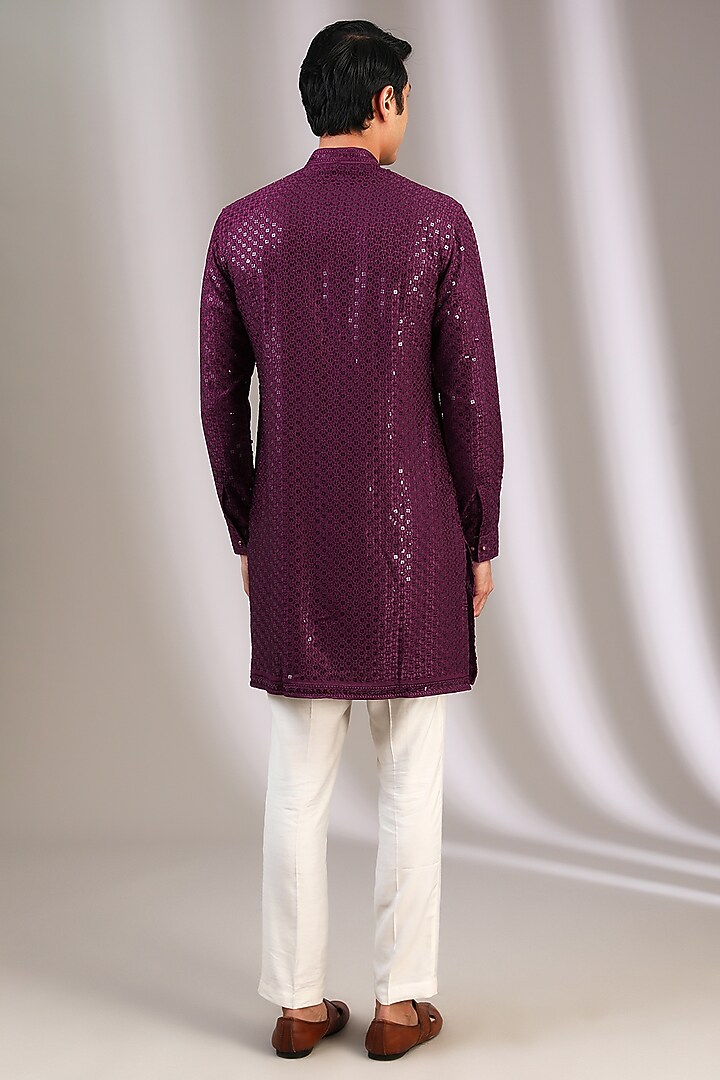 Maroon Chiffon Sequins Embroidered Kurta Set by Manoviraj Khosla at Pernia's Pop Up Shop
