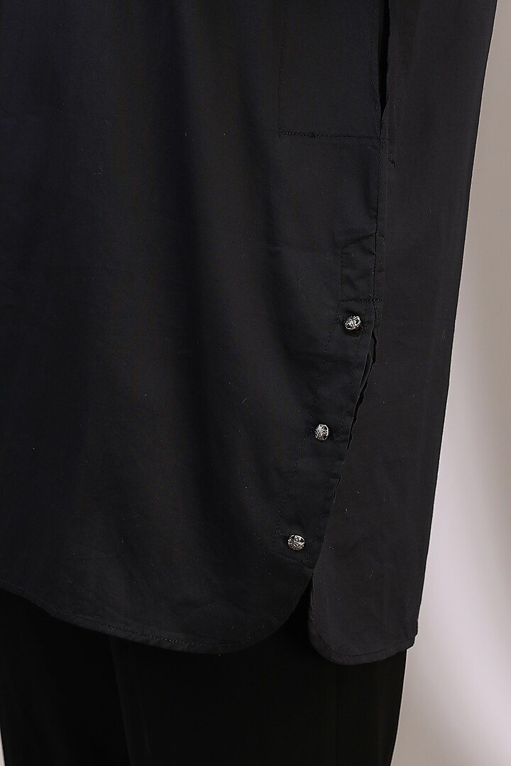 Black Polyester Kurta by Manoviraj Khosla at Pernia's Pop Up Shop