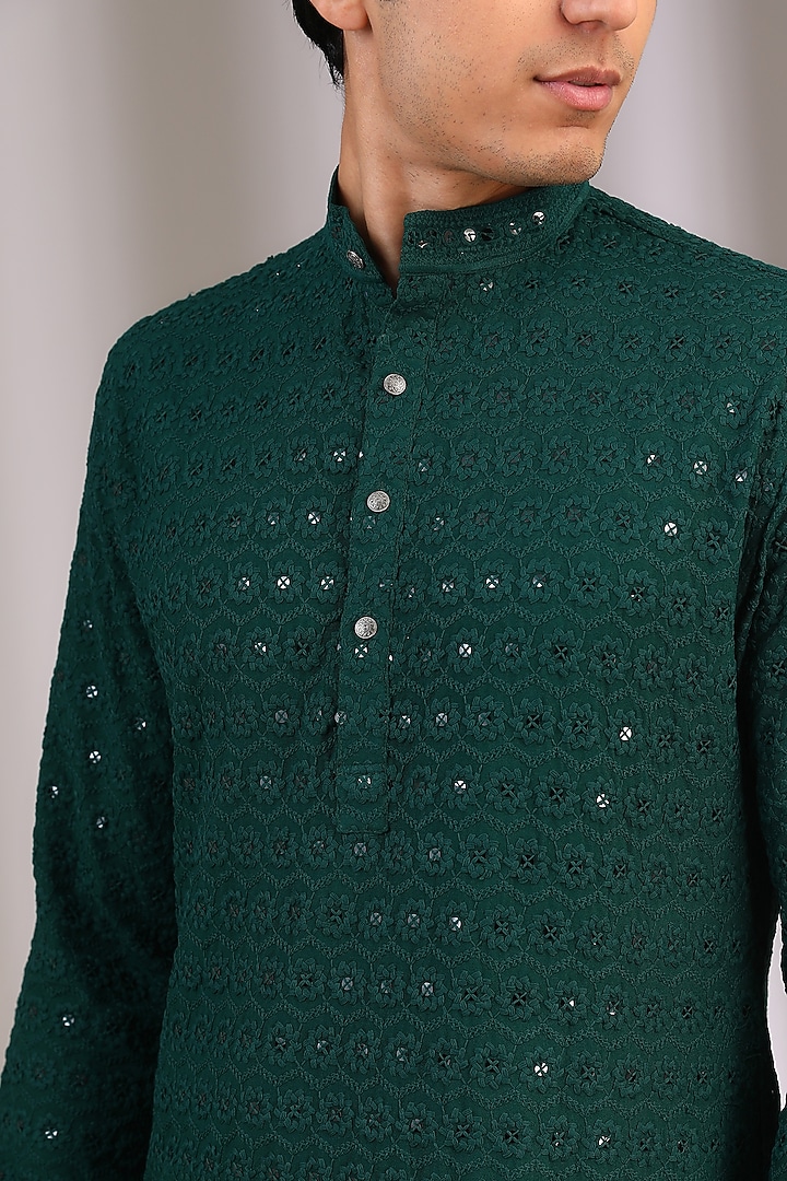 Green Chiffon Sequins Embroidered Kurta by Manoviraj Khosla at Pernia's Pop Up Shop