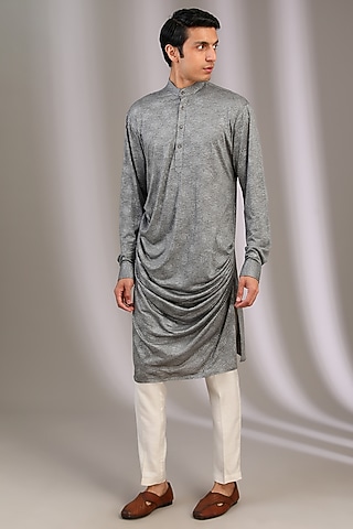 Silver Grey Polyester Kurta by Manoviraj Khosla