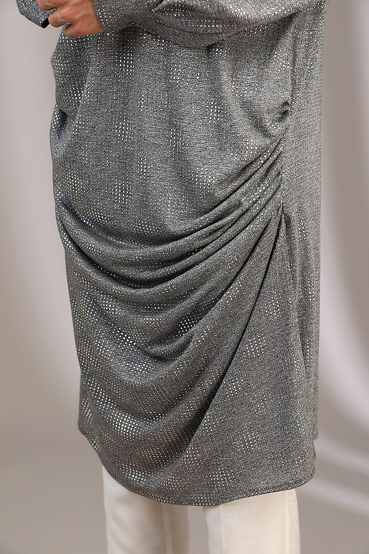 Silver Grey Polyester Kurta by Manoviraj Khosla at Pernia's Pop Up Shop