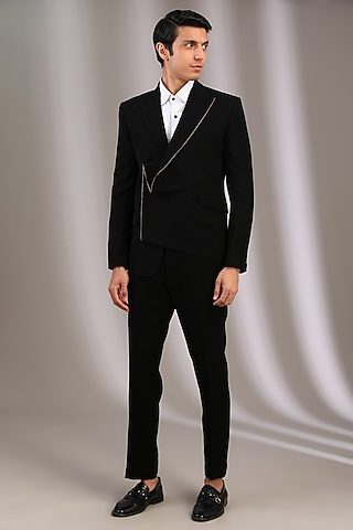 Black Polyester Jacket by Manoviraj Khosla