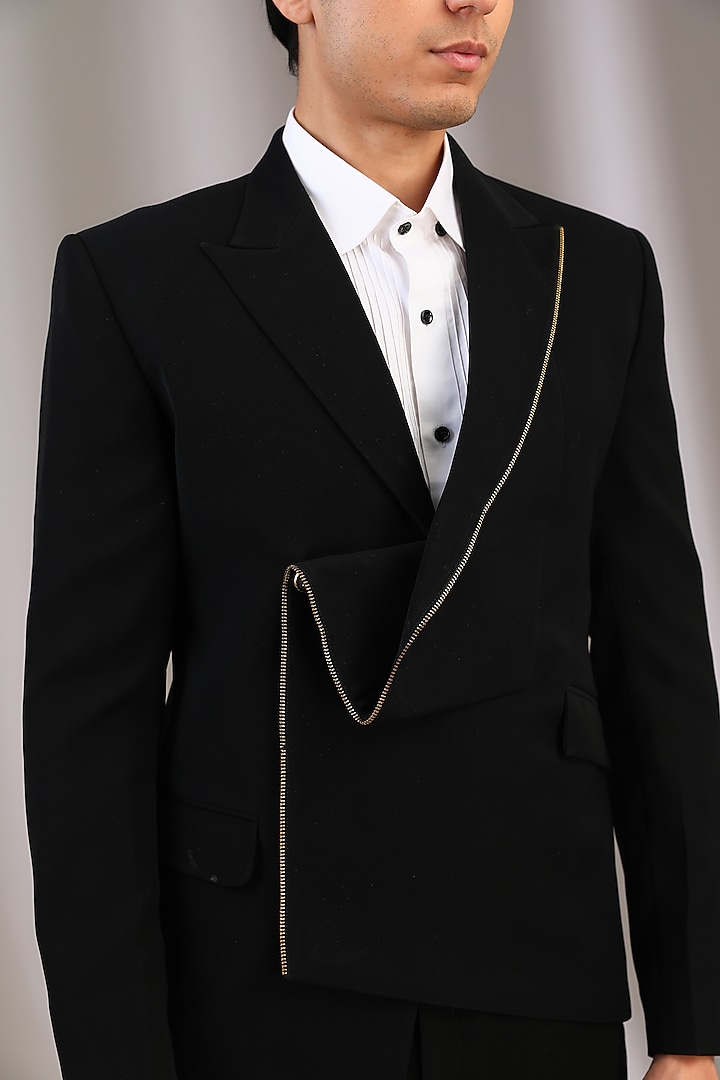 Black Polyester Jacket by Manoviraj Khosla at Pernia's Pop Up Shop