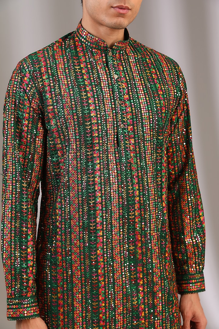 Multi-Colored Chiffon Sequins Embroidered Kurta Set by Manoviraj Khosla at Pernia's Pop Up Shop