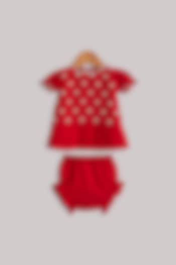 Red Hand Embroidered Top With Shorts For Girls by Minikin