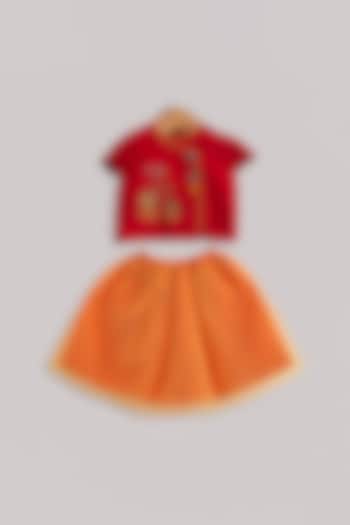 Red & Orange Skirt Set For Girls by Minikin
