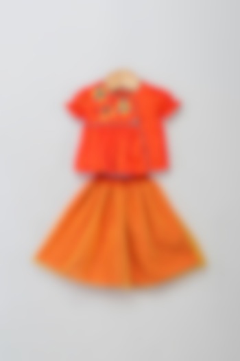Orange & Yellow Net Skirt Set For Girls by Minikin