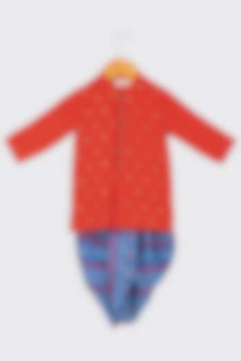 Red Embroidered Kurta Set For Boys by Minikin