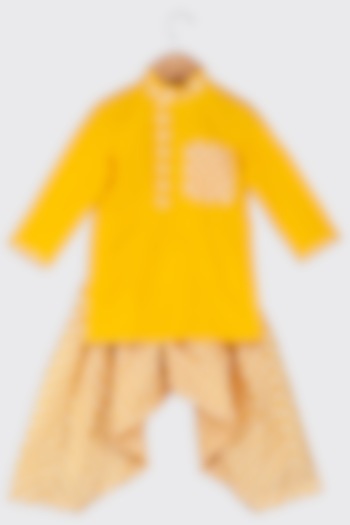 Yellow Printed Kurta Set For Boys by Minikin