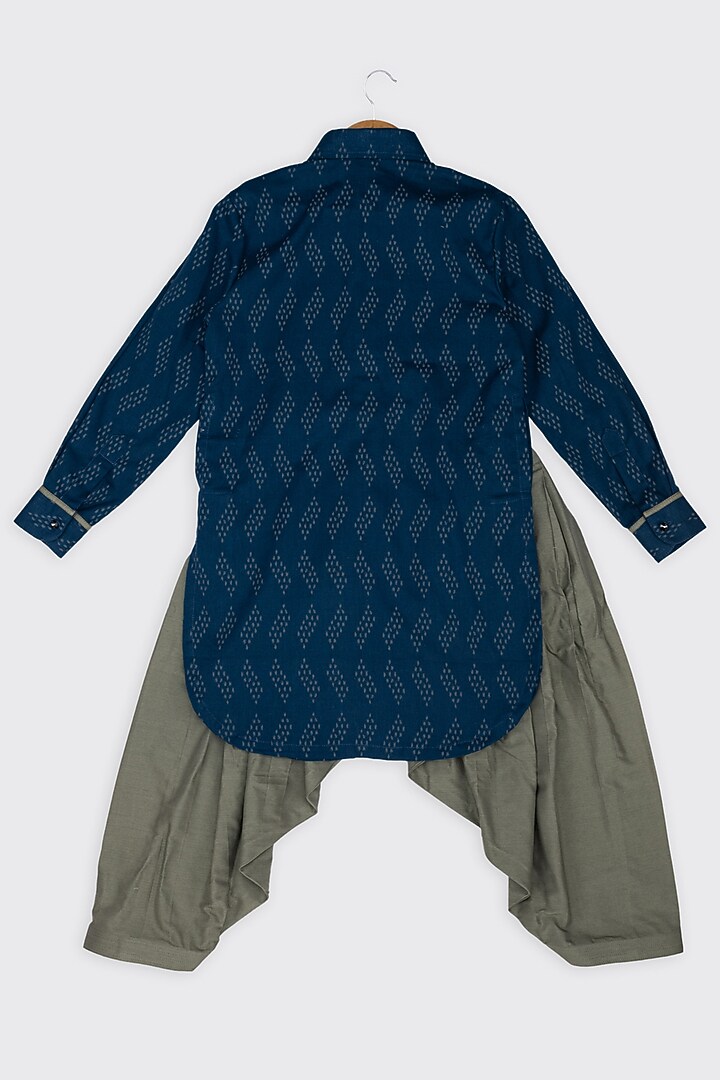 Blue Ikat Printed Kurta Set For Boys by Minikin at Pernia's Pop Up Shop