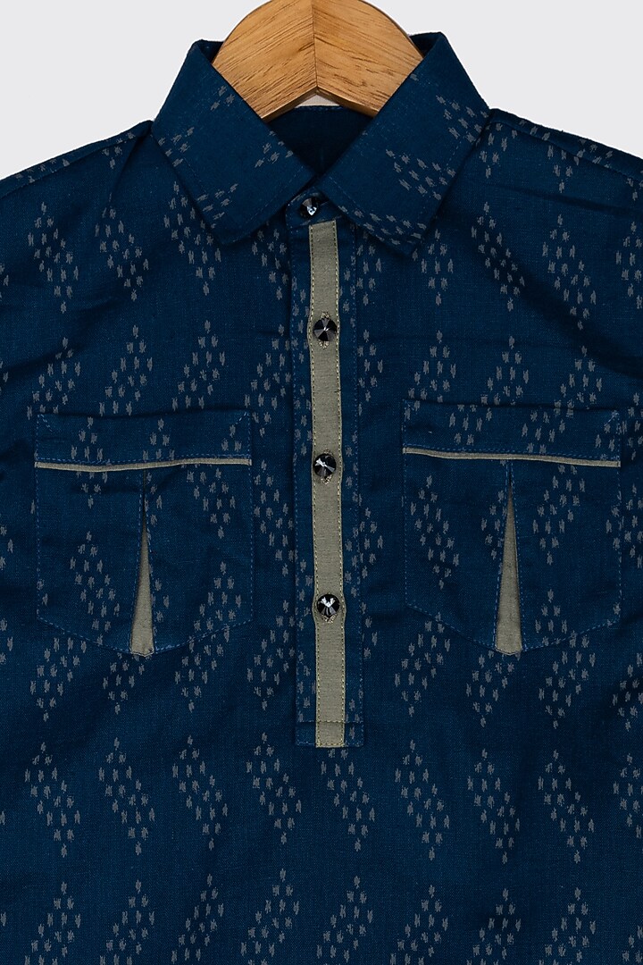 Blue Ikat Printed Kurta Set For Boys by Minikin at Pernia's Pop Up Shop