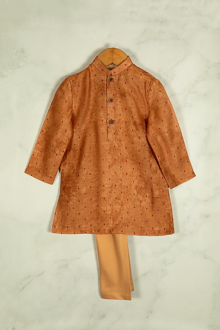 Multi-Colored Linen Ikat Printed Nehru Jacket Set For Boys by Minikin at Pernia's Pop Up Shop