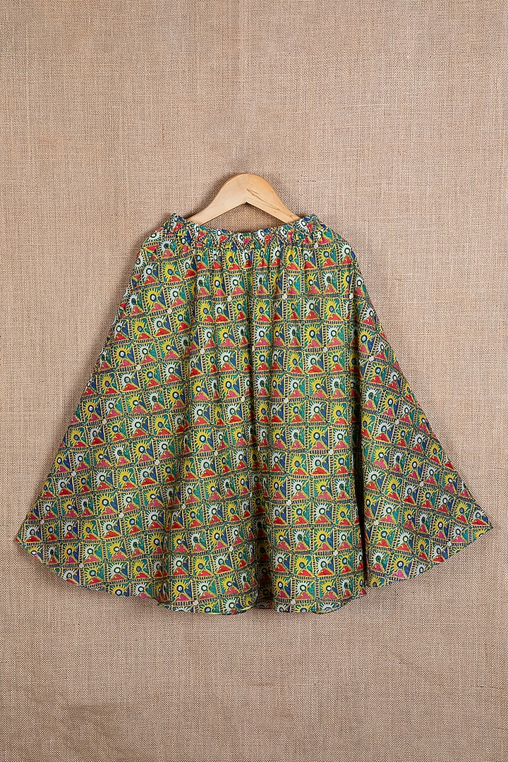 Green Cotton Silk Printed Lehenga Set For Girls by Minikin at Pernia's Pop Up Shop