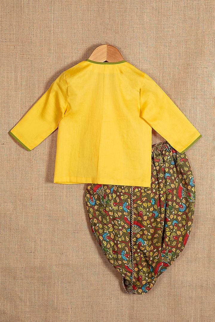 Green Cotton Silk Printed Dhoti Set For Boys by Minikin at Pernia's Pop Up Shop