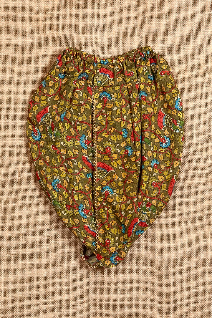 Green Cotton Silk Printed Dhoti Set For Boys by Minikin at Pernia's Pop Up Shop