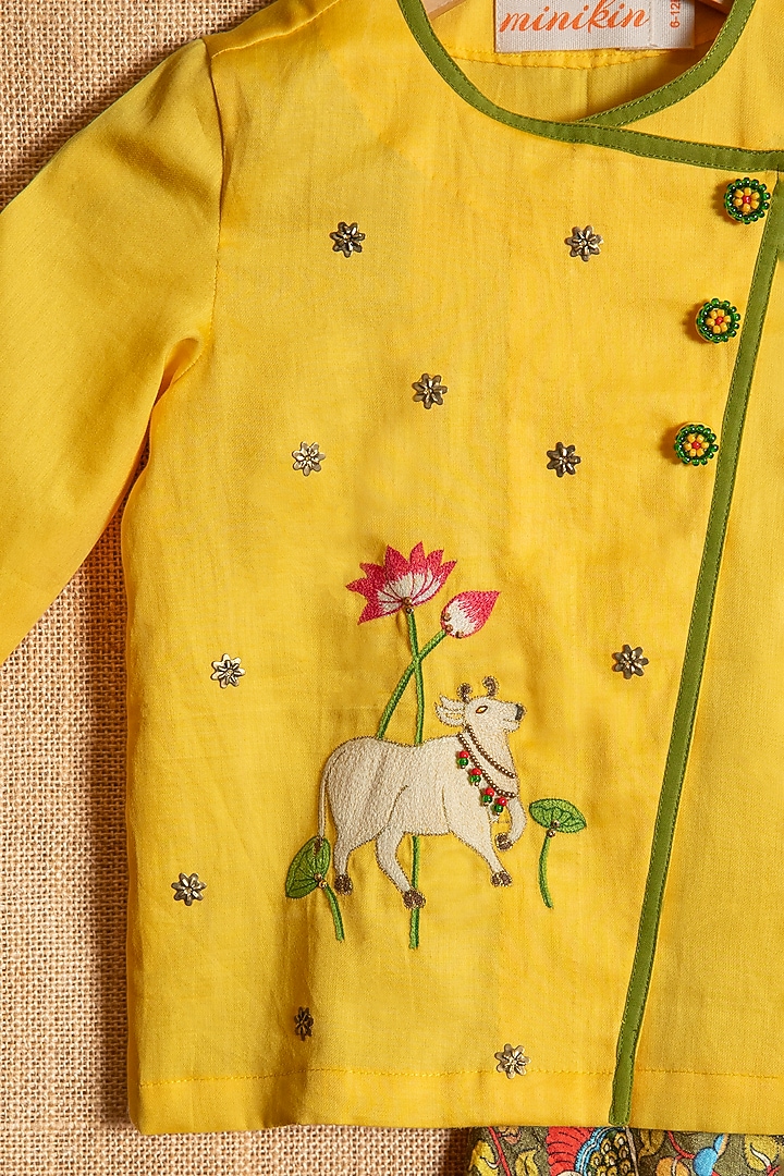 Green Cotton Silk Printed Dhoti Set For Boys by Minikin at Pernia's Pop Up Shop