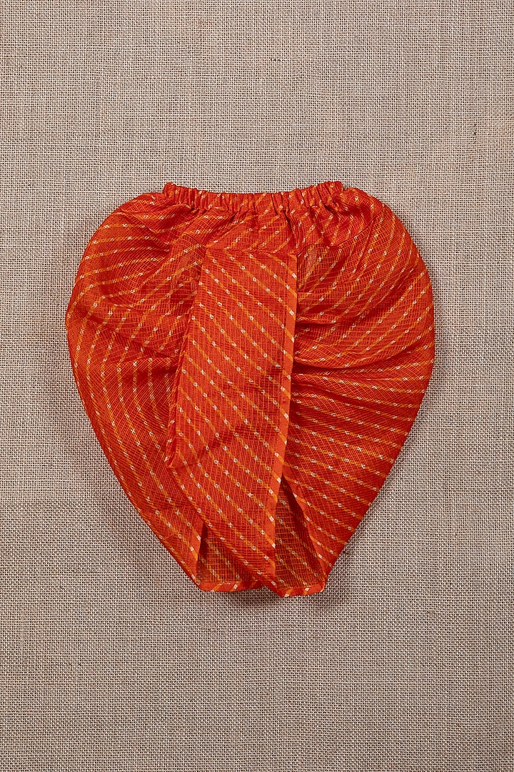 Orange Cotton Silk Leheriya Dhoti Set For Boys by Minikin at Pernia's Pop Up Shop