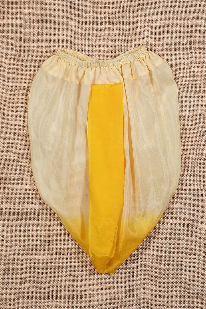 Yellow Silk Zari Boota Embroidered Angrakha Kurta Set For Boys by Minikin at Pernia's Pop Up Shop