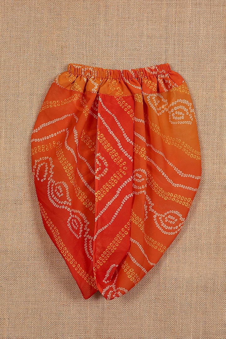 Orange Cotton Silk Bandhej Printed Dhoti Set For Boys by Minikin at Pernia's Pop Up Shop