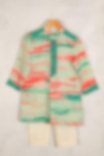 Green Cotton Silk Tie-Dye Printed Kurta Set For Boys by Minikin