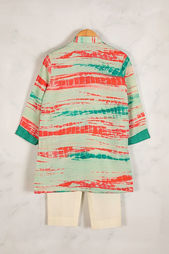 Green Cotton Silk Tie-Dye Printed Kurta Set For Boys by Minikin at Pernia's Pop Up Shop