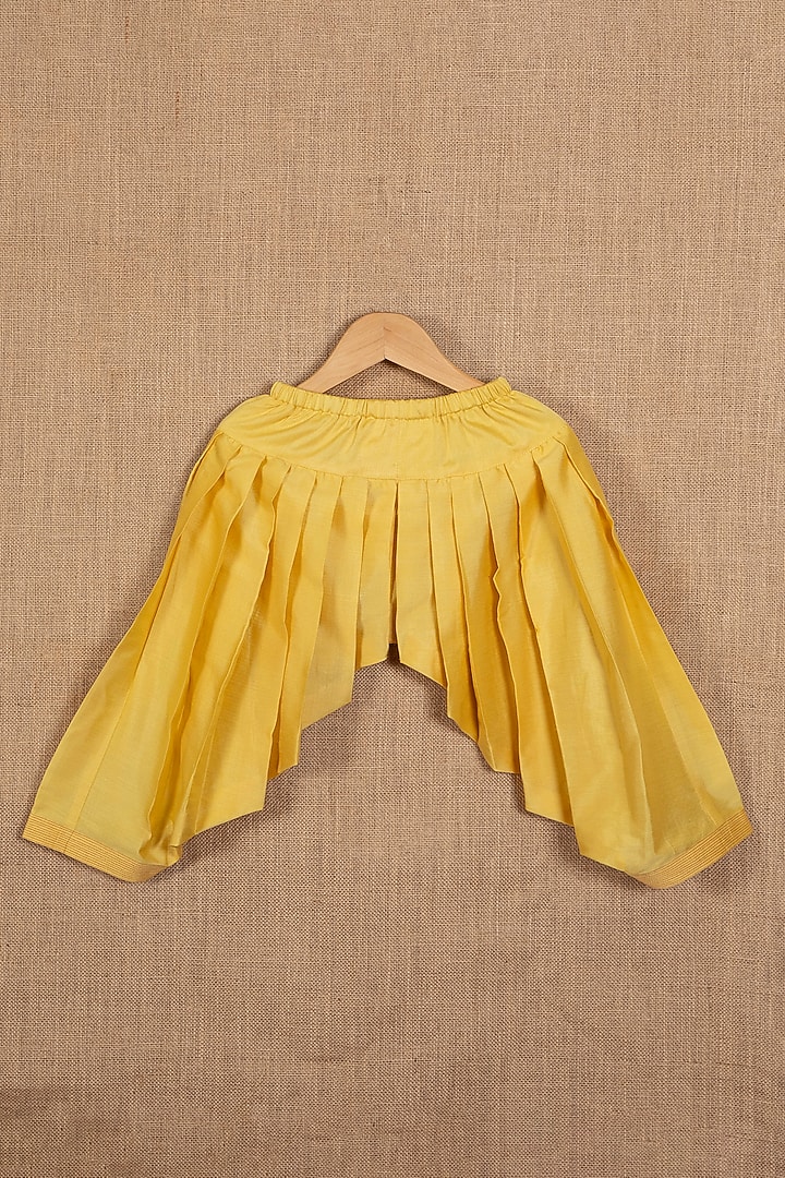 Yellow Cotton Silk Pathani Kurta Set For Boys by Minikin at Pernia's Pop Up Shop
