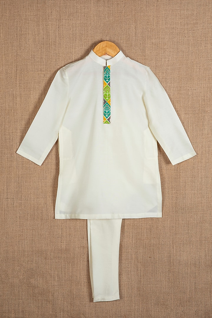 Green Cotton Silk Patola Printed Nehru Jacket Set For Boys by Minikin at Pernia's Pop Up Shop