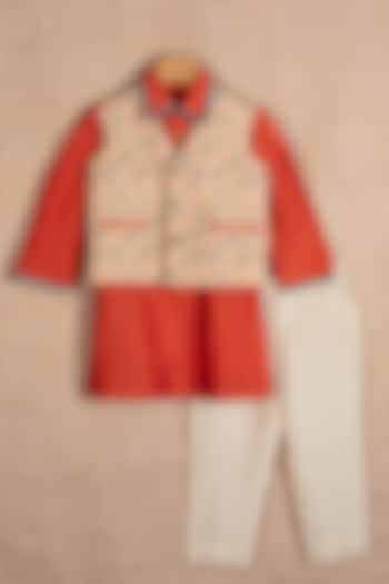 Multi-Colored Cotton Silk Nehru Jacket Set For Boys by Minikin