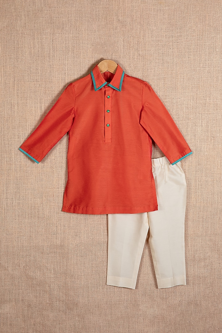 Multi-Colored Cotton Silk Nehru Jacket Set For Boys by Minikin at Pernia's Pop Up Shop