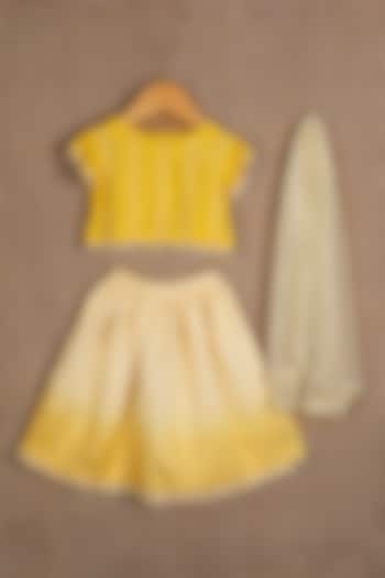 Yellow Silk Shaded Lehenga Set For Girls by Minikin