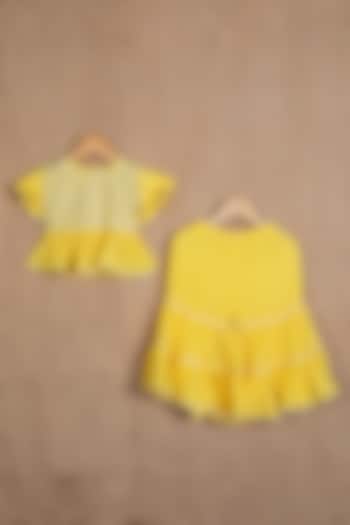 Yellow Muslin Gota Lace Embroidered Sharara Set For Girls by Minikin