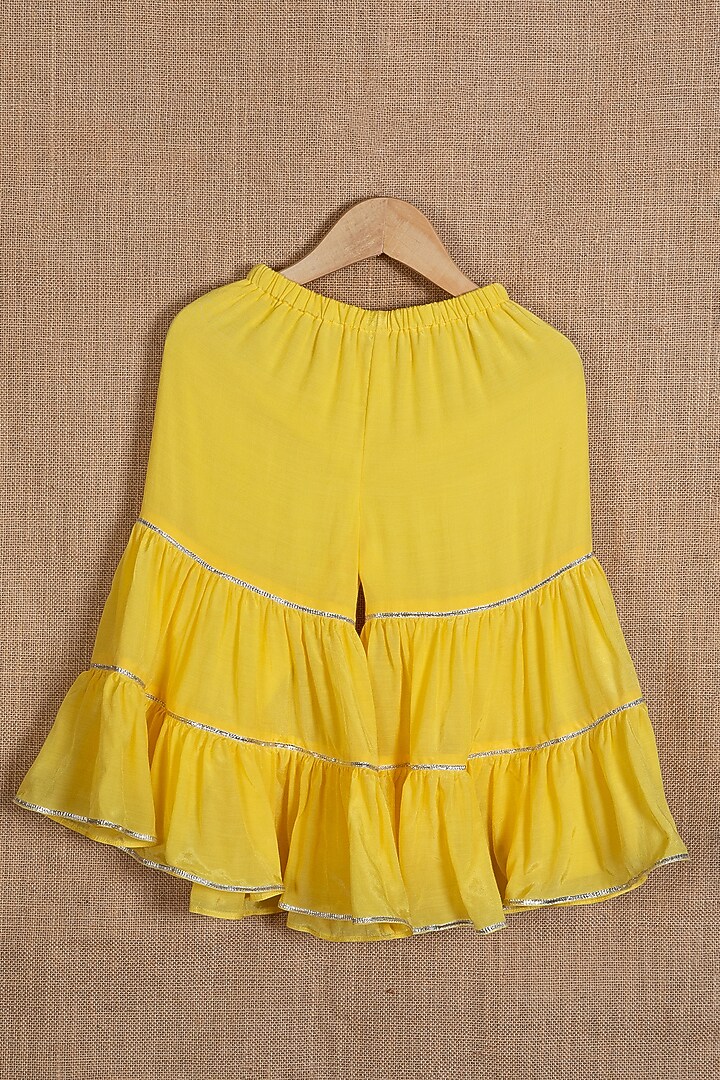 Yellow Muslin Gota Lace Embroidered Sharara Set For Girls by Minikin at Pernia's Pop Up Shop