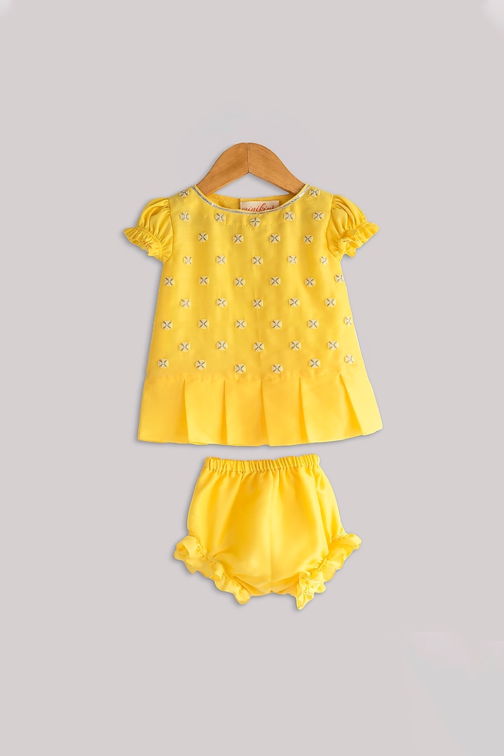 Yellow Pearl Embroidered Dress For Girls by Minikin