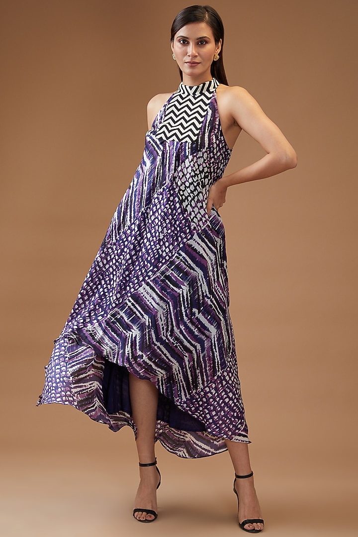 Purple Habutai Silk & Cotton Printed Summer Dress by Momkidsfashion at Pernia's Pop Up Shop