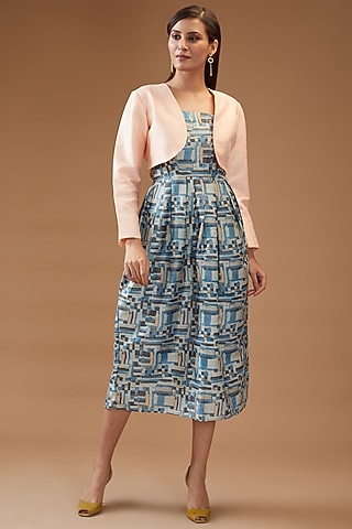 Grey & Pink Pure Silk Printed Jacket Dress by Momkidsfashion