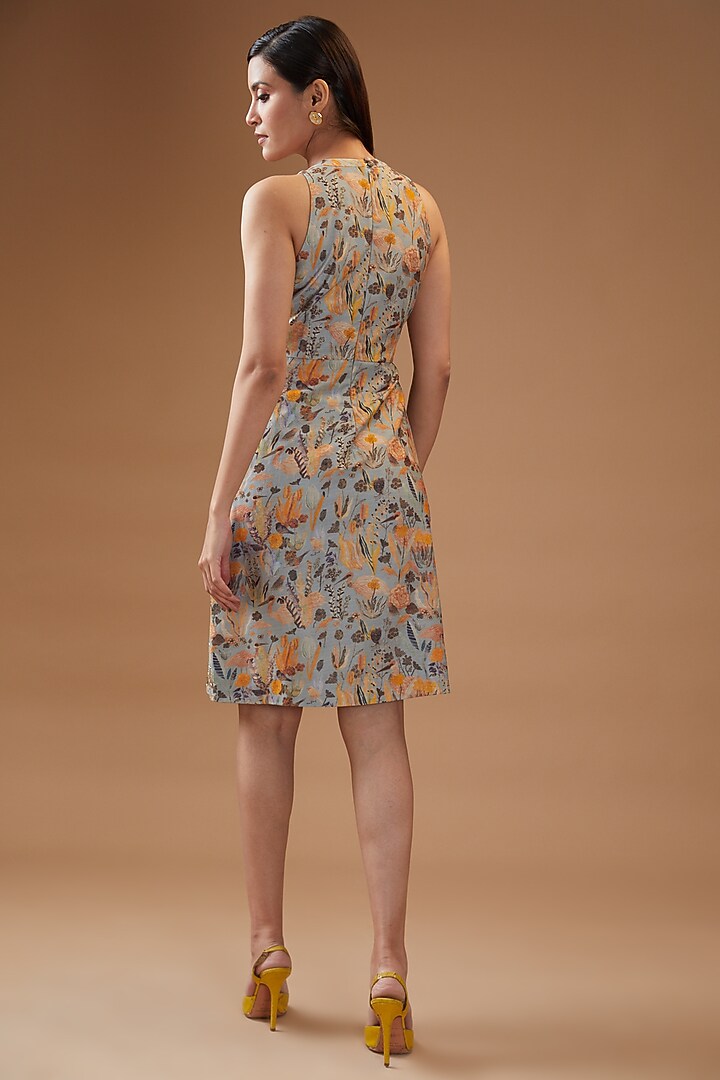 Grey Pure Chanderi Silk Printed Vacation Dress by Momkidsfashion at Pernia's Pop Up Shop