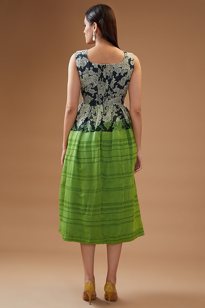 Green & Black Chanderi Silk Printed Summer Dress by Momkidsfashion at Pernia's Pop Up Shop