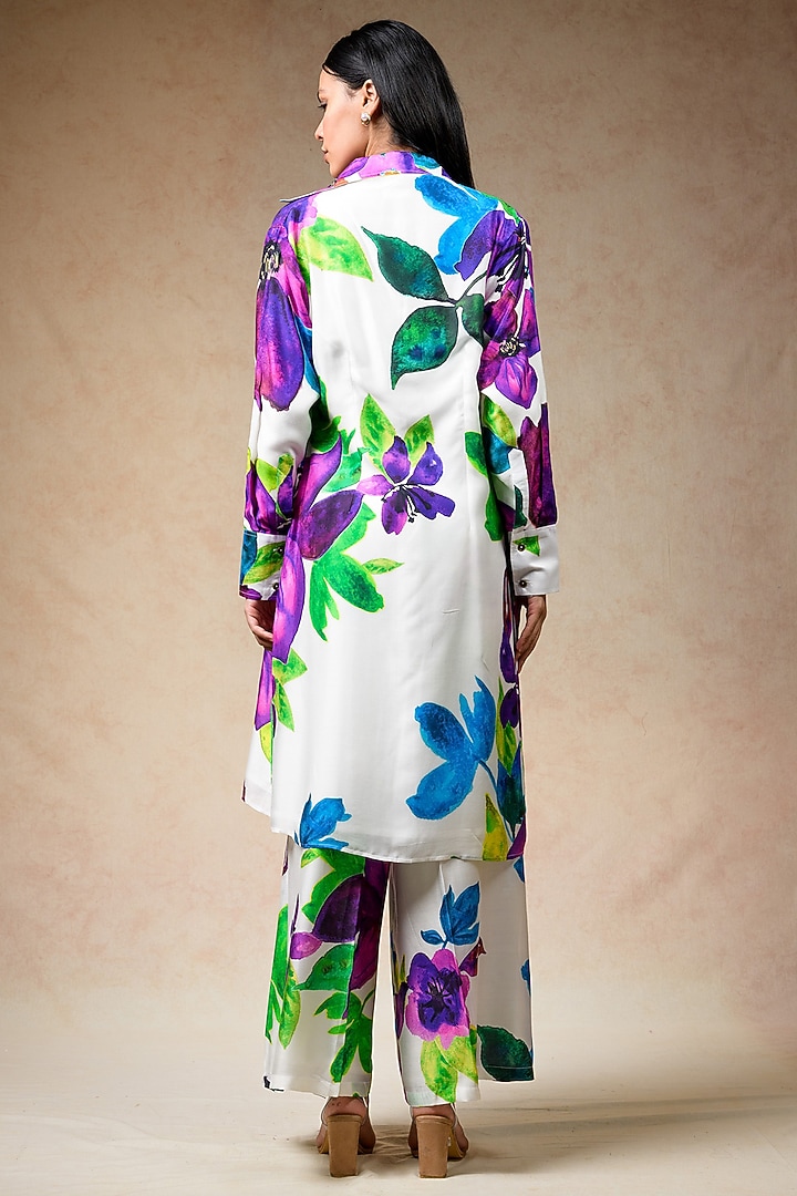 Multi-Colored Cupro Silk Floral Printed Co-Ord Set by Momkidsfashion at Pernia's Pop Up Shop