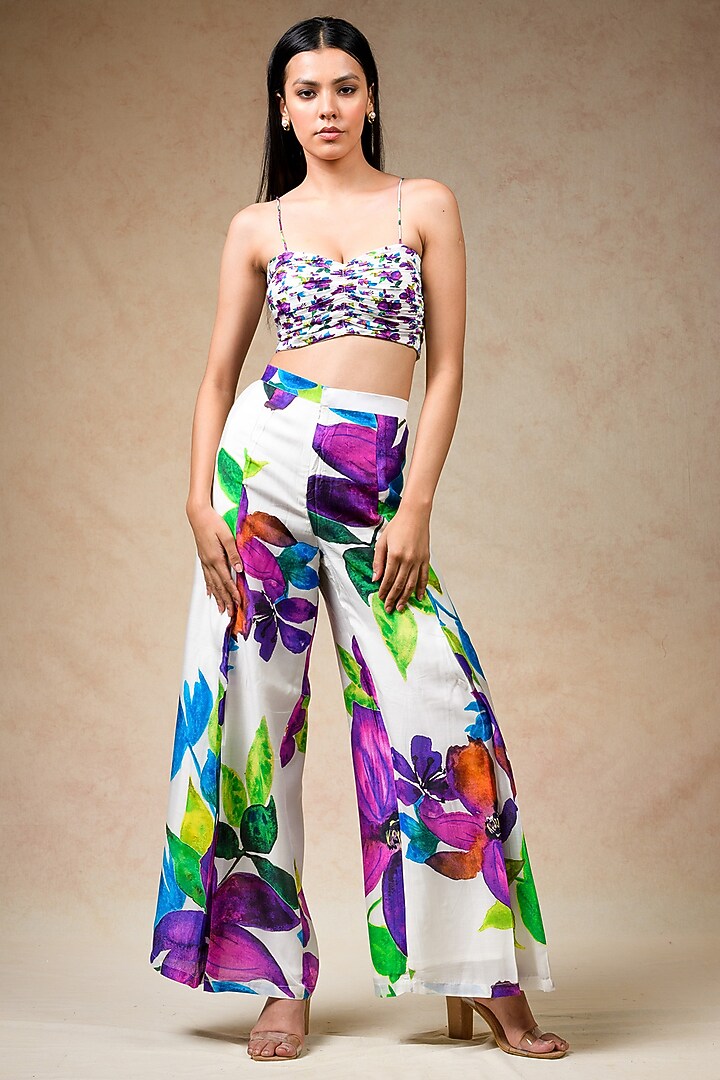 Multi-Colored Cupro Silk Floral Printed Co-Ord Set by Momkidsfashion at Pernia's Pop Up Shop