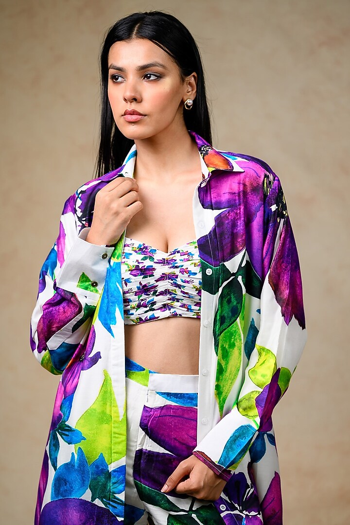 Multi-Colored Cupro Silk Floral Printed Co-Ord Set by Momkidsfashion at Pernia's Pop Up Shop