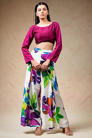 Multi-Colored Cupro Silk Floral Printed Co-Ord Set by Momkidsfashion